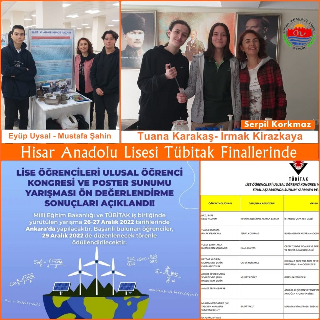 Tübitak Yarışmasında Bursa ilini 2 ayrı dalda Hisar AL Temsil edecek
