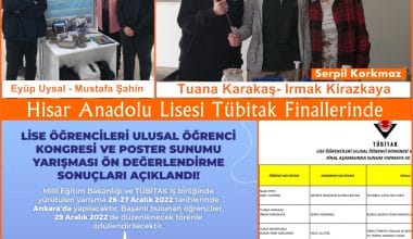 Tübitak Yarışmasında Bursa ilini 2 ayrı dalda Hisar AL Temsil edecek