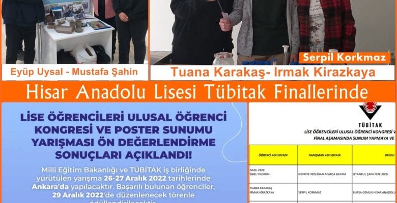 Tübitak Yarışmasında Bursa ilini 2 ayrı dalda Hisar AL Temsil edecek