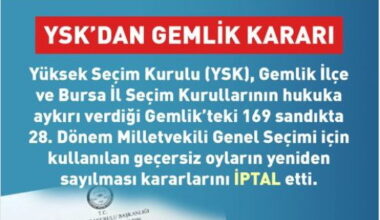 YSK’DAN GEMLİK KARARI YSK’DAN GEMLİK KARARI