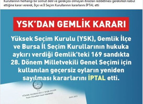 YSK’DAN GEMLİK KARARI