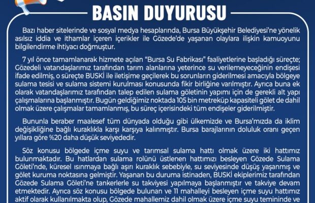 Büyükşehir Belediyesinden Kamuoyuna Açıklama