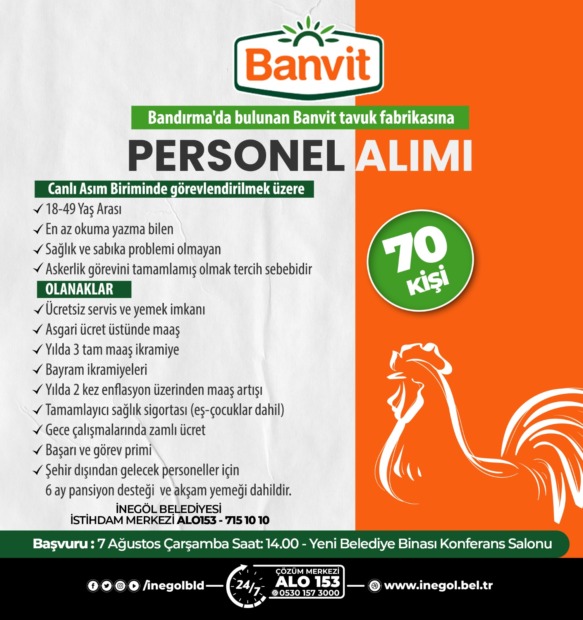 BANVİT 70 PERSONEL ALACAK