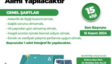 İNEGÖL BELEDİYESİ TEMİZLİK HİZMETLERİ İÇİN 15 PERSONEL ALACAK