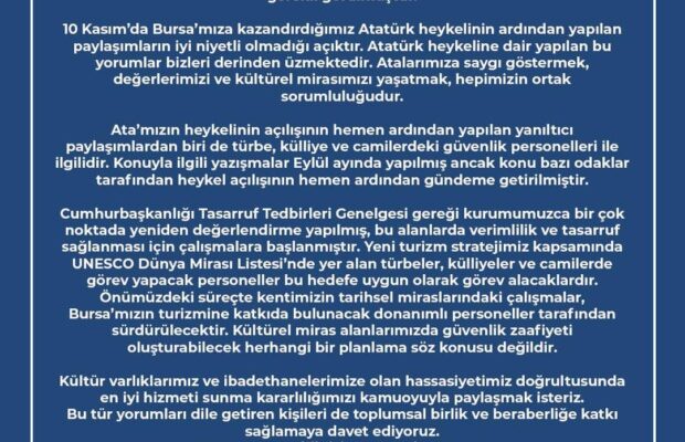 Büyükşehir’den kamuoyuna bilgilendirme