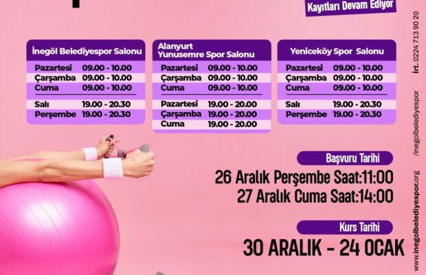 KADINLAR İÇİN ÜCRETSİZ STEP, AEROBİK VE PİLATES KAYITLARI BAŞLIYOR