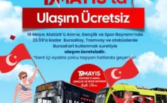Bursa’da 19 Mayıs’ta ulaşım ücretsiz