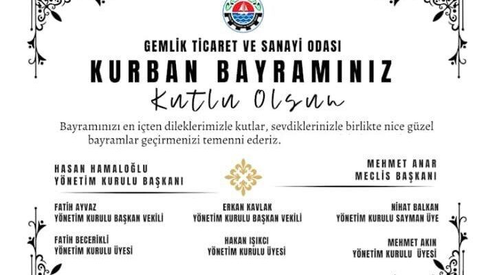 Gemlik Ticaret ve Sanayi Odası Kurban Bayramınızı Kutlar