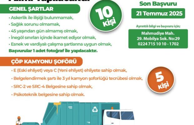 İNEGÖL BELEDİYESİ 15 PERSONEL ALACAK