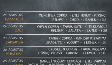 Gemlik Kent Lokantası 25 Ağustos 29 Ağustos Haftası Menüsü