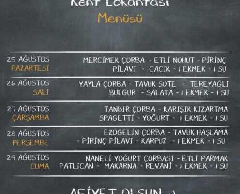 Gemlik Kent Lokantası 25 Ağustos 29 Ağustos Haftası Menüsü