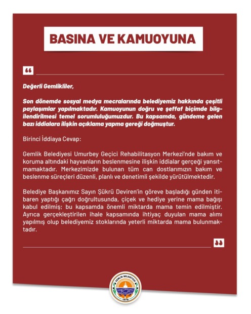 Gemlik Belediyesinden ‘Patili Dostlar’ Haberlerine Yönelik Açıklama