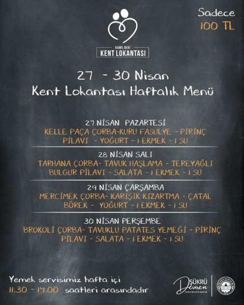 Gemlik Kent Lokantası 27-30 Nisan Menüsü