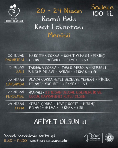 Gemlik Kent Lokantası 🍲 20-24 Nisan Menüsü